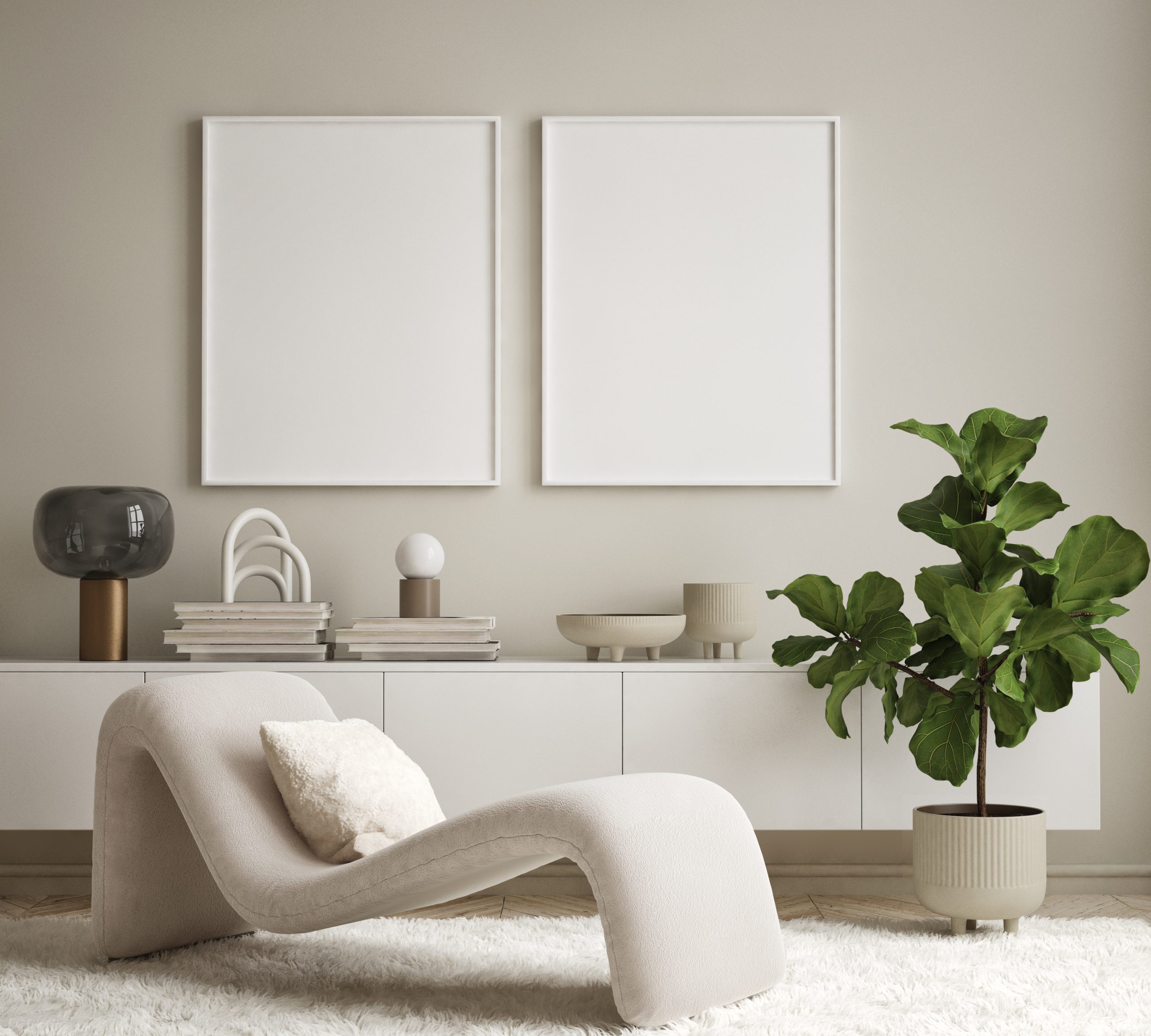 mock up poster frame in modern interior background, living room, contemporary style, 3d render, 3d illustration